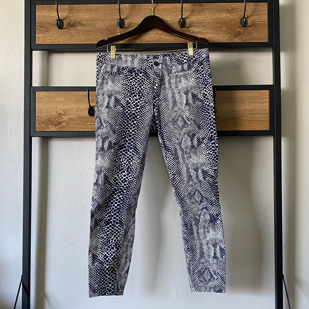 Navy Snakeskin Print Cropped Slacks